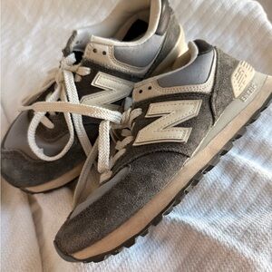 New Balance 574 Charcoal and Cream Sneakers